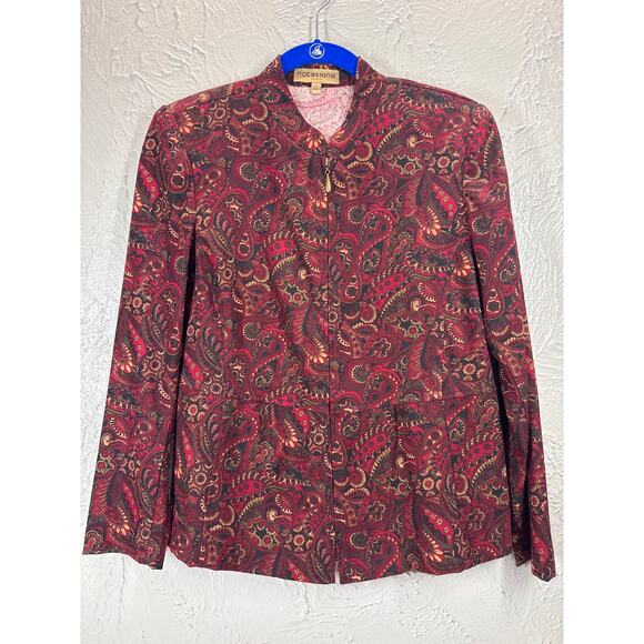 Notations Womens Black/Red Paisley Jacket 3/4 Sleeves Zip Front Petite Size PS - Picture 1 of 5